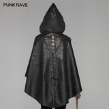 Steam Punk Leather PU Hooded Short Cloak With Lace-up Back