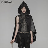 Steam Punk Leather PU Hooded Short Cloak With Lace-up Back