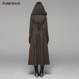Steam Punk Hooded Striped High-low Long Coat