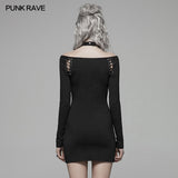 Punk Over Hip Halter Neck Long Sleeve Dress For Women