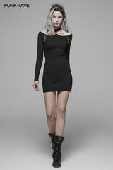 Punk Over Hip Halter Neck Long Sleeve Dress For Women