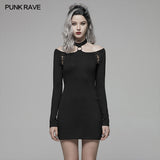 Punk Over Hip Halter Neck Long Sleeve Dress For Women