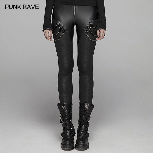 PUNK Women PU Leather Leggings Crack Velvet Tight Pants With