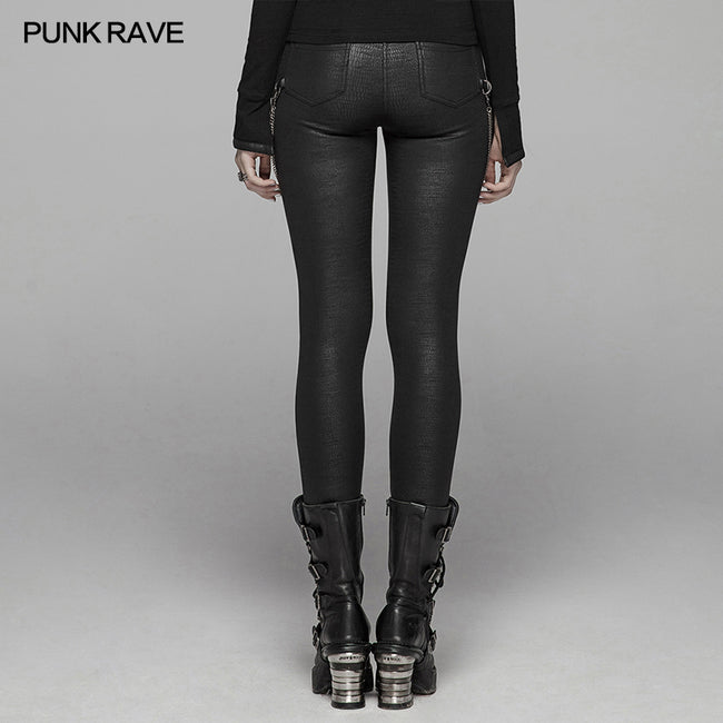 Girl's Sexy See Through Black Faux Leather Lace Rivets Punk Gothic Leggings, Fashion Leggings