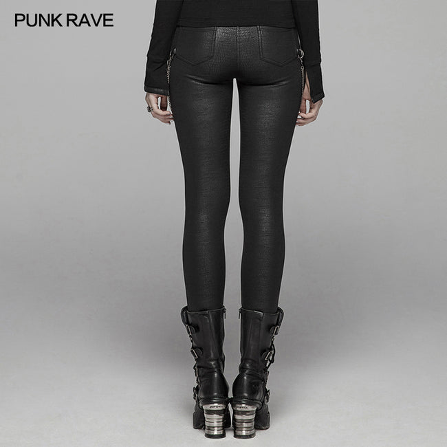 PUNK Women PU Leather Leggings Crack Velvet Tight Pants With