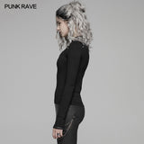 Steampunk Hollow-out Collar T-shirt With Flared Slit Sleeve