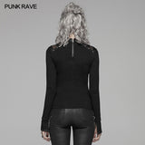 Steampunk Hollow-out Collar T-shirt With Flared Slit Sleeve