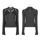 Steampunk Hollow-out Collar T-shirt With Flared Slit Sleeve