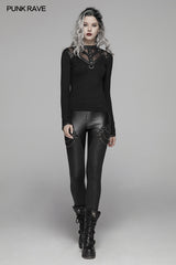 Steampunk Hollow-out Collar T-shirt With Flared Slit Sleeve