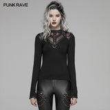 Steampunk Hollow-out Collar T-shirt With Flared Slit Sleeve