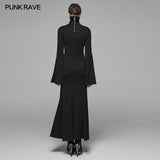 Dark Punk High Collar Cross Decoration Long Dress With A Mask