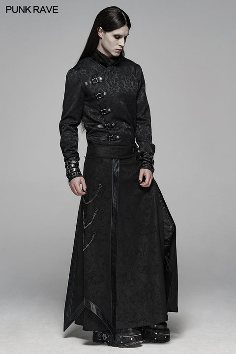 Gothic Floral Suede &amp; Joint Leather Long Overskirt
