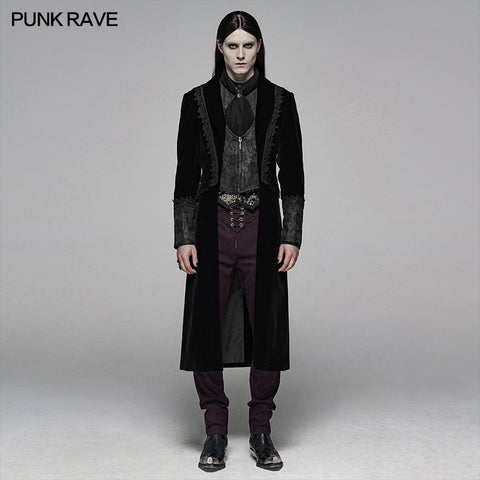 Gothic Men Velvet Medium Length Jacket
