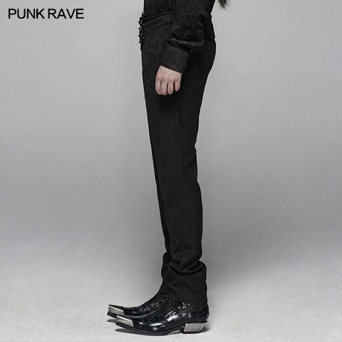 Gothic Floral Metal Swallow Black Suit Trousers