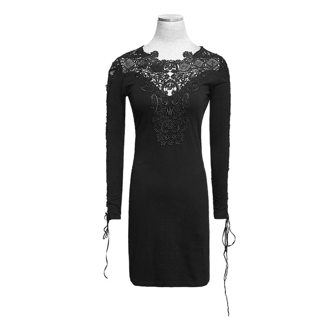 New Vintage Beige Casual Black Gothic Dresses With Lace Collar