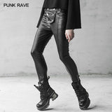 Military Uniform Buckle Skinny PU Leather Pants (with belt)