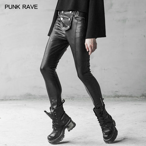 Military Uniform Buckle Skinny PU Leather Pants (with belt)