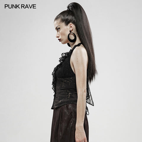 Black Gold Dark Flower Hanging Neck Lace Vest