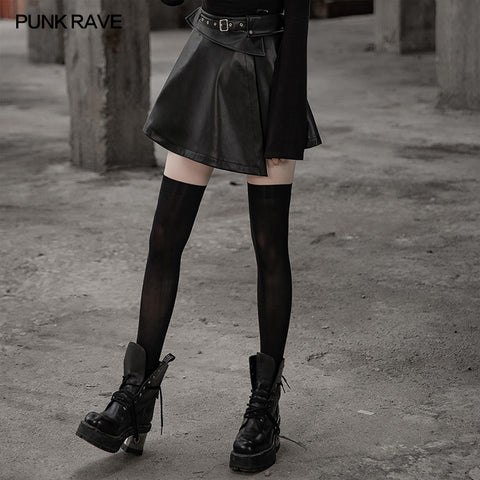 Fake waistband A pendulum leather half skirt