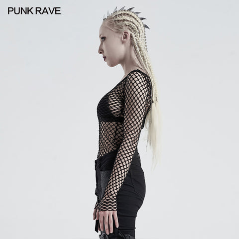 Personality punk perspective mesh t-shirt