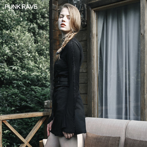 "Hard core girl" military uniform style double belt A swing dress