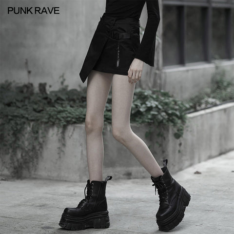 Asymmetrical tailored inclined placket zipper skirt