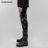 Punk Mechanical Patent pu Leather Trousers