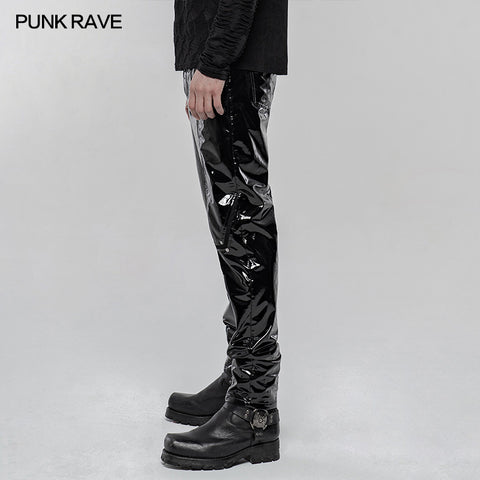 Punk Mechanical Patent pu Leather Trousers