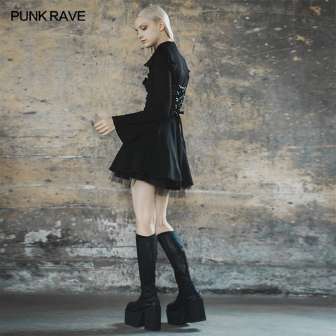 Dark falbala lashing back dress