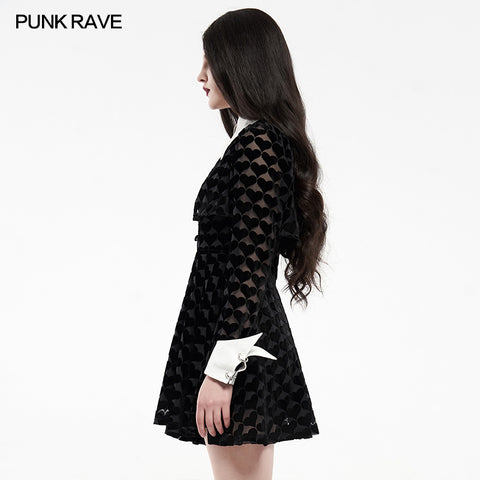 Dark peach heart shadow flower bat white collar little black dress