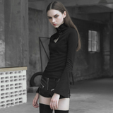 PUNK RAVE Heart hollowing out tie-up rope eyelet tight sweater (with rope)