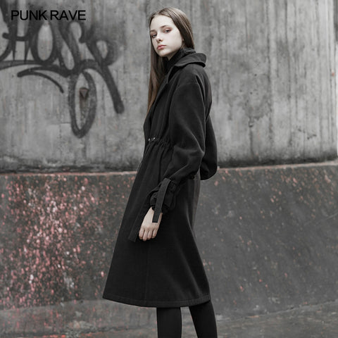 Lumbar drawstring decoration long coat (with rope)