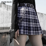 Belt pleated plaid half skirt