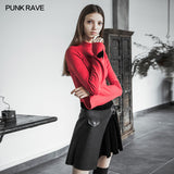 Black Pleated Stitching Half Skirt