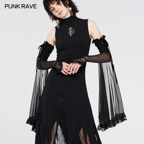 Gothic Lace Shadow Flower Long Gloves