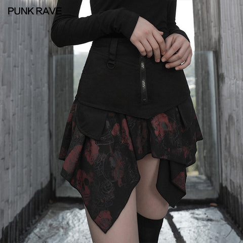 Squares printing  Print Hem Mid-waist Skirt