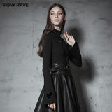 Dark High Collar "Witch" Trumpet Sleeve Knitted Top