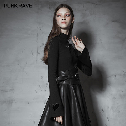 Dark High Collar "Witch" Trumpet Sleeve Knitted Top