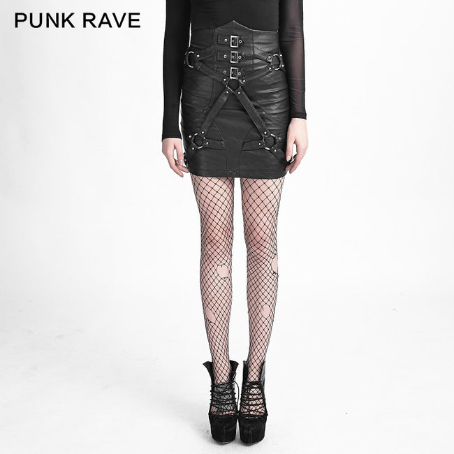 New Fashion Lady Bandage High Waisted Leather Punk Skirt