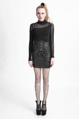 New Fashion Lady Bandage High Waisted Leather Punk Skirt