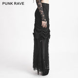 Winter Women Black Long Lace Fishtail Fashion Gothic Skirt