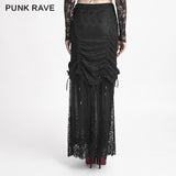 Winter Women Black Long Lace Fishtail Fashion Gothic Skirt