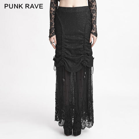 Winter Women Black Long Lace Fishtail Fashion Gothic Skirt