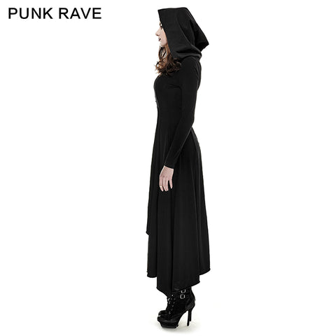 Black Knitted Slim Long Sleeve Hooded Evening Gothic Dresses