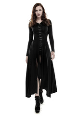 Black Knitted Slim Long Sleeve Hooded Evening Gothic Dresses