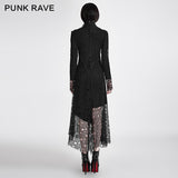 Sexy Asymmetrical Mesh High Neck Punk Dress Stitching With Fake Suede Fabric