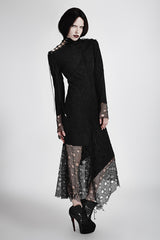 Sexy Asymmetrical Mesh High Neck Punk Dress Stitching With Fake Suede Fabric