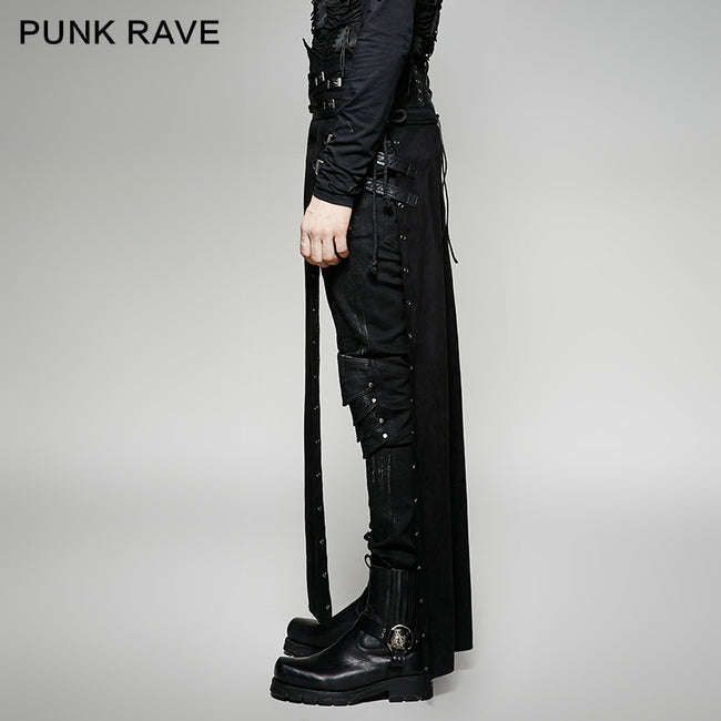 Black Wool Leather Spanking Split Punk Skirt
