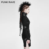 Black High Collar Long Sleeves Skinny Military Punk Dress