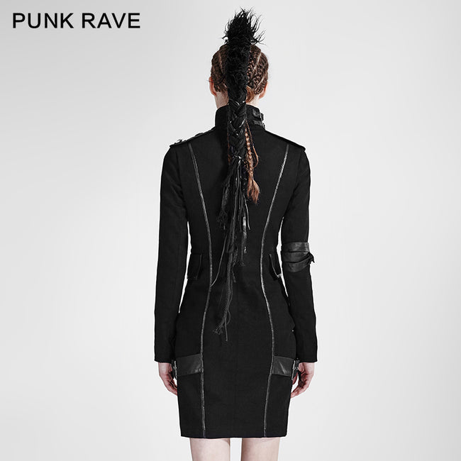 Black High Collar Long Sleeves Skinny Military Punk Dress Punkravestore Black High Collar Long Sleeves Skinny Military Punk Dress Punkravestore